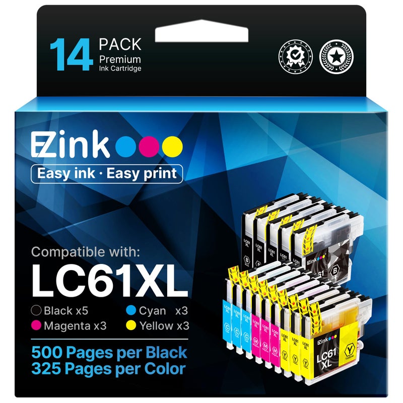 E-Z Ink Compatible Ink Cartridges Replacement for Brother LC61 LC65 LC-61 LC61BK LC61C LC61M LC61Y to use with MFC-490CW MFC-495CW MFC-6490CW MFC-6890CDW (5 Black, 3 Cyan, 3 Magenta, 3 Yellow) - Image 1
